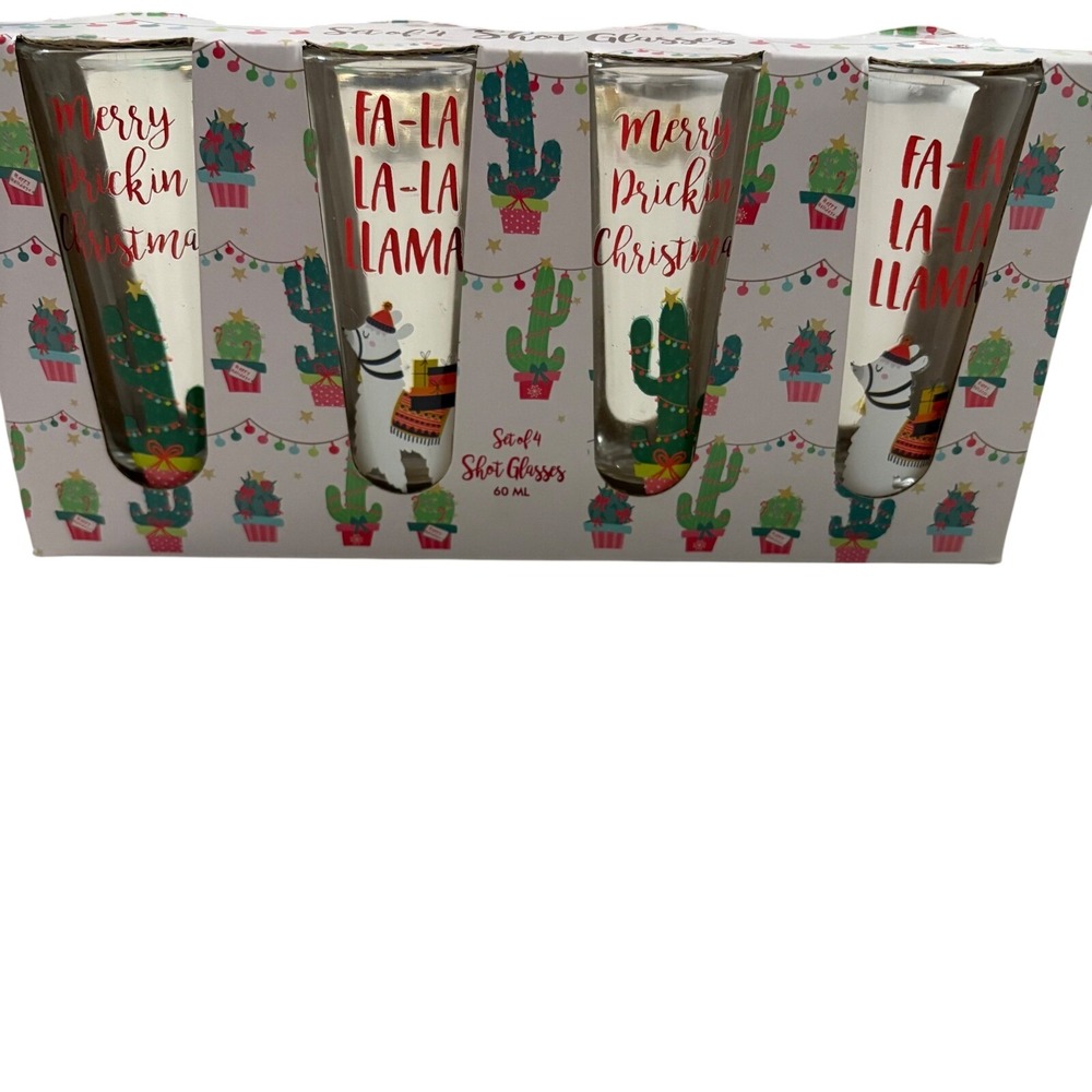 Tri-Coastal Design Christmas Shot Glasses Set of 4 Llama Cactus 60ml New